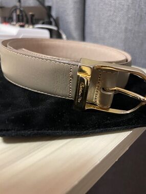Vintage Dior Taupe Leather Belt with Gold Buckle